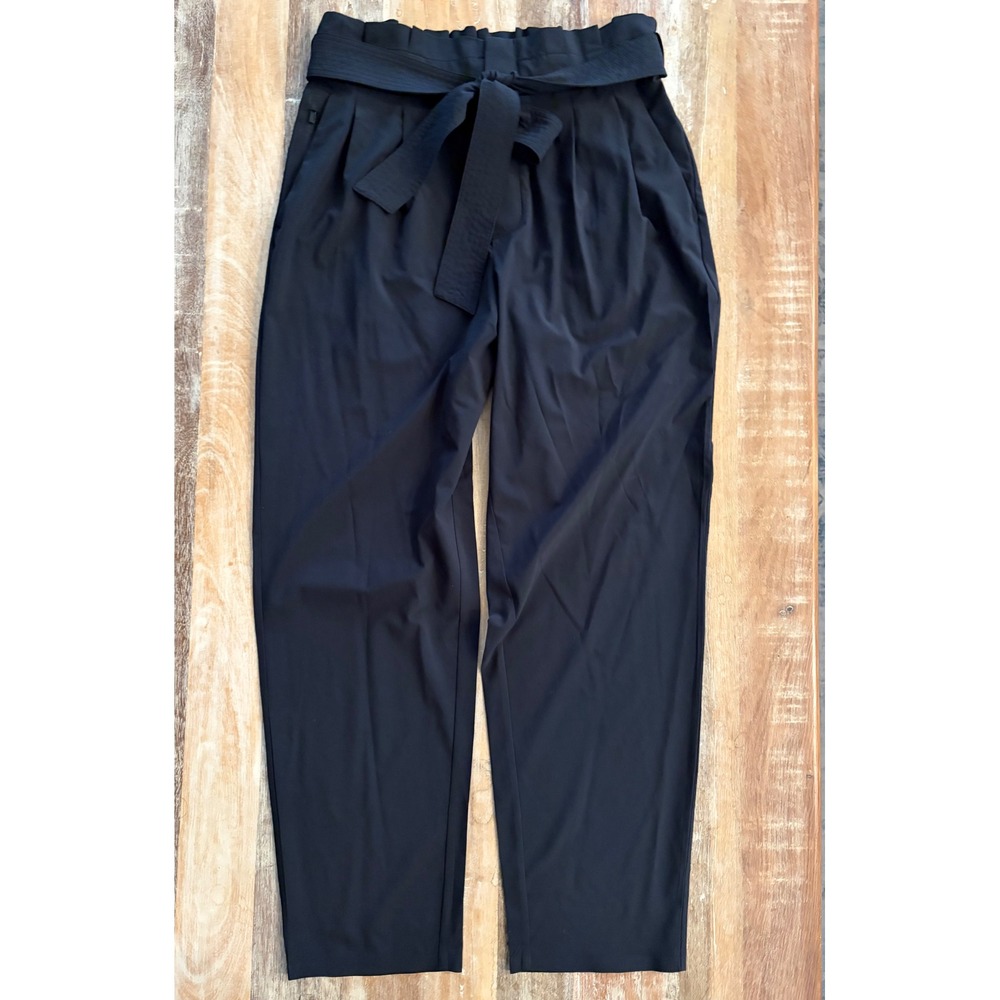 Athleta Skyline Pant II Black Paperbag Waist Tie Belt Tapered Leg 10 Stretchy